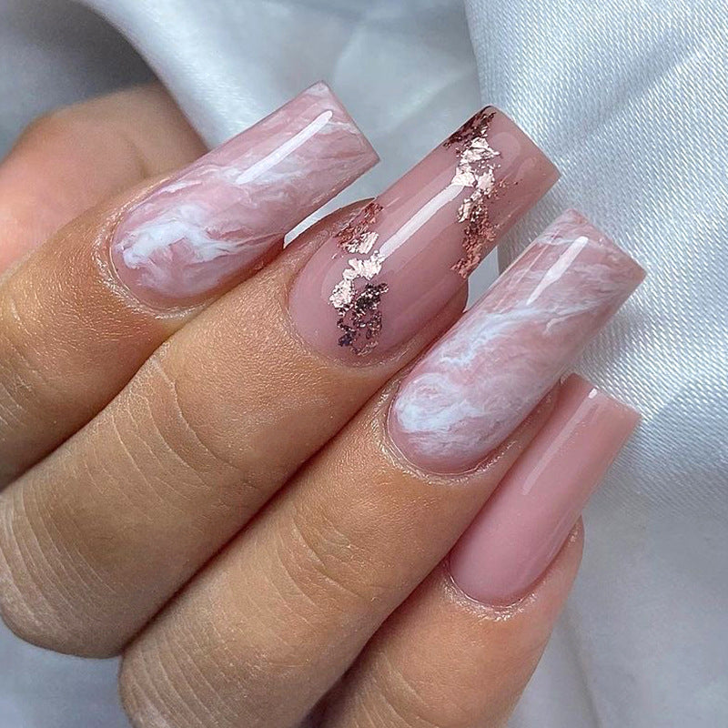 Artistic Nail Extensions with Marbled and Golden Accents Kalsten