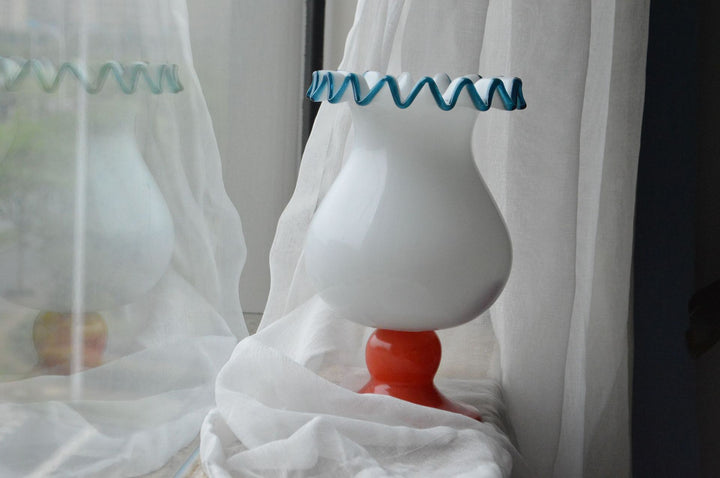 Handblown Fluted Pedestal Art Glass Trumpet Vase Kalsten