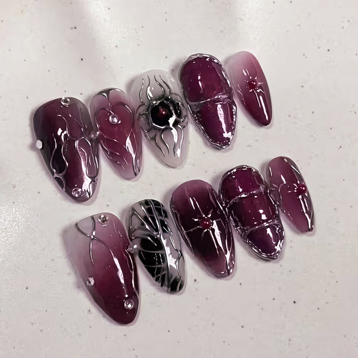 Premium Artistic Press-On Nail Art Set with Gothic Spider Design