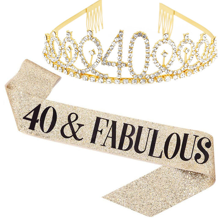 Girl Glittering Birthday Crown and Sash Set Kalsten
