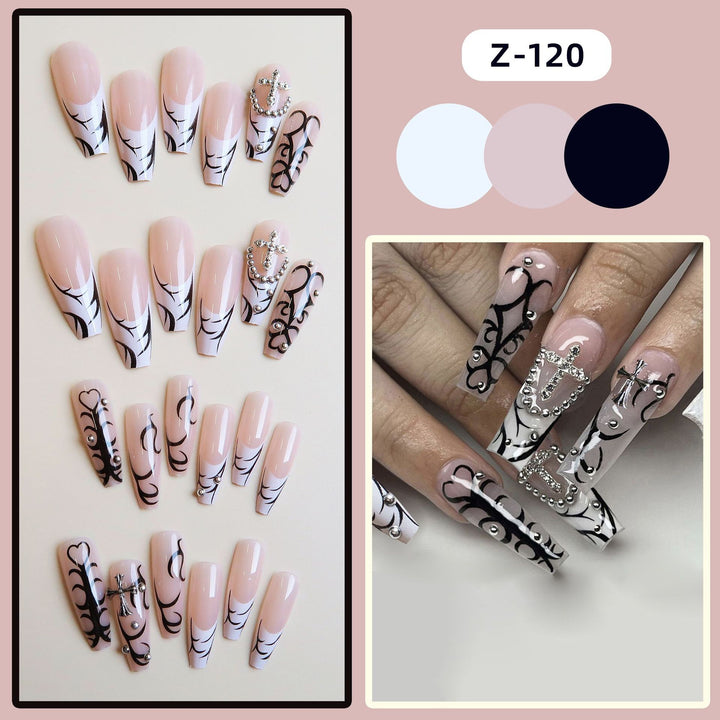 Artistic Press-On Nail Art Set with Intricate Engravings