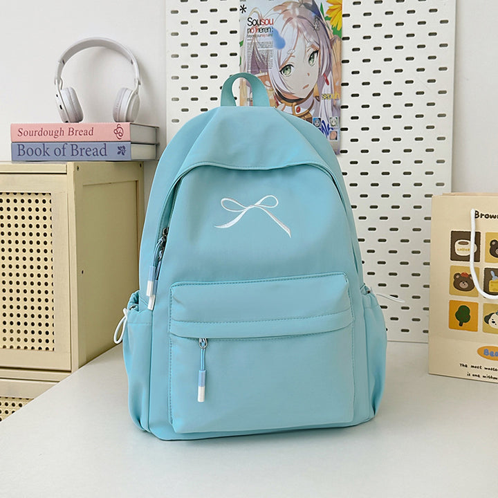 Minimalist Bow-Embellished School Backpack