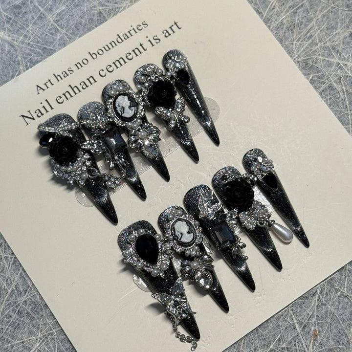 Gothic-Inspired Decorative Nail Art Extensions