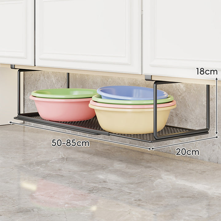 Under-Cabinet Expandable Pull-Out Mesh Storage Rack for Bowls and Supplies
