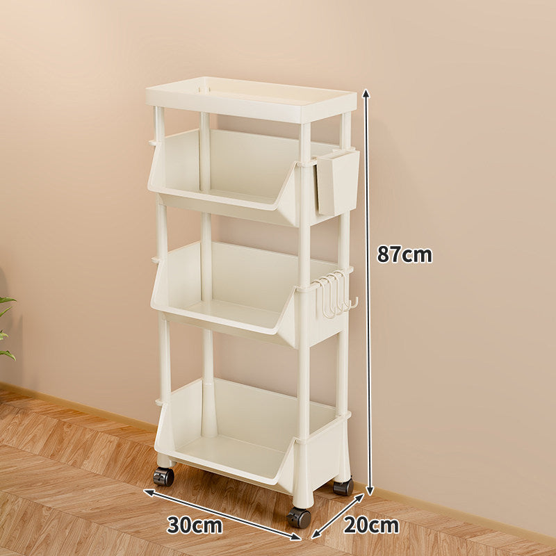 Slim Four-Tier Rolling Storage Cart with Stacking Open Bins