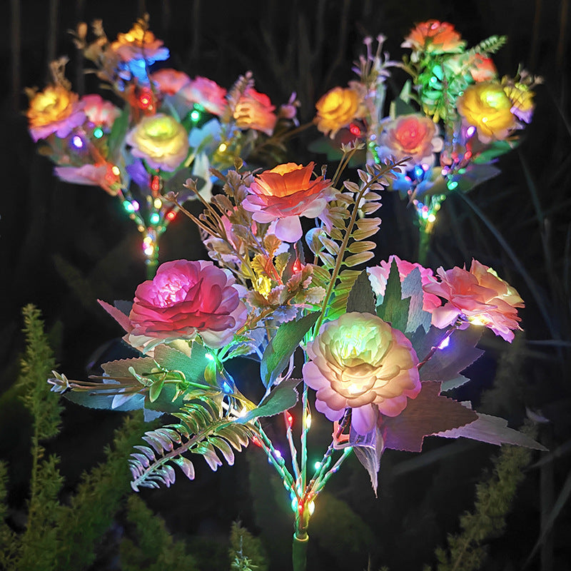 Realistic Artificial Peony Bouquet Solar Garden Stake With Dusk-To-Dawn LED And Adjustable Stem Kalsten