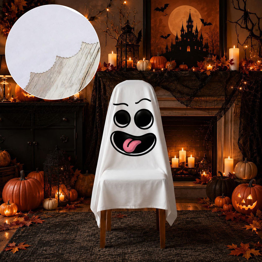 Halloween Chair Cover made of Cotton with Spooky Face and Zigzag Hem