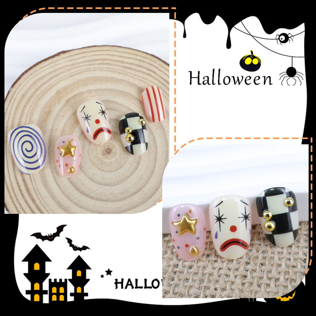 Artifical nail set with creative clown and star motifs Kalsten