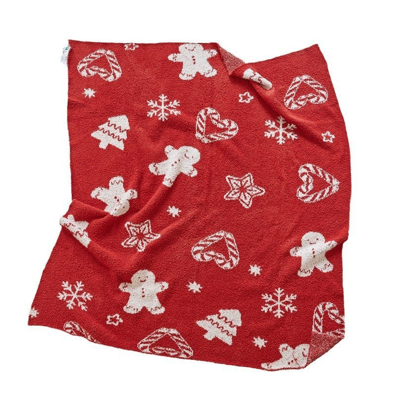 Cozy Christmas throw blanket with gingerbread and diamond pattern