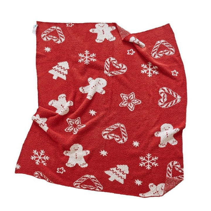 Cozy Christmas throw blanket with gingerbread and diamond pattern