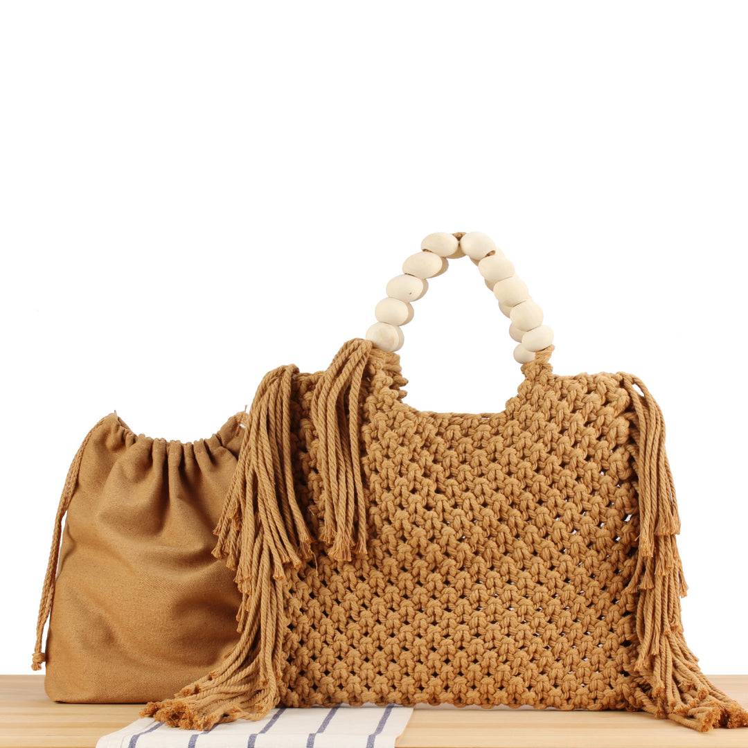 Hand-knotted tote bag with decorative fringes Kalsten