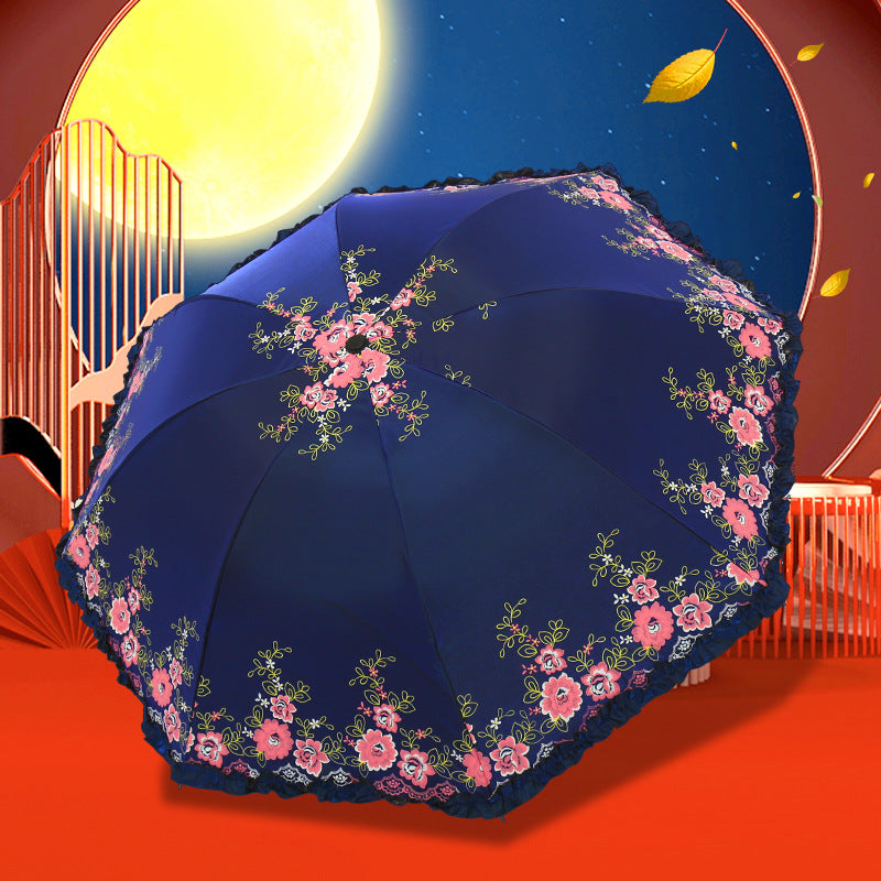 Women's Umbrella with Cheerful Floral Print and Wavy Edge Kalsten