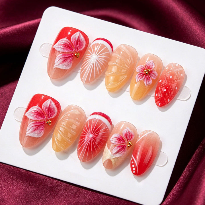 Floral and Gem-Embellished Press-On Nail Art Set Kalsten