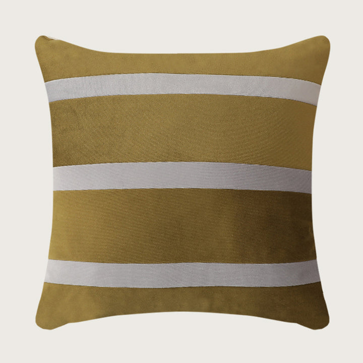 Square velvet decorative cushion with contrasting stripes and hidden zipper