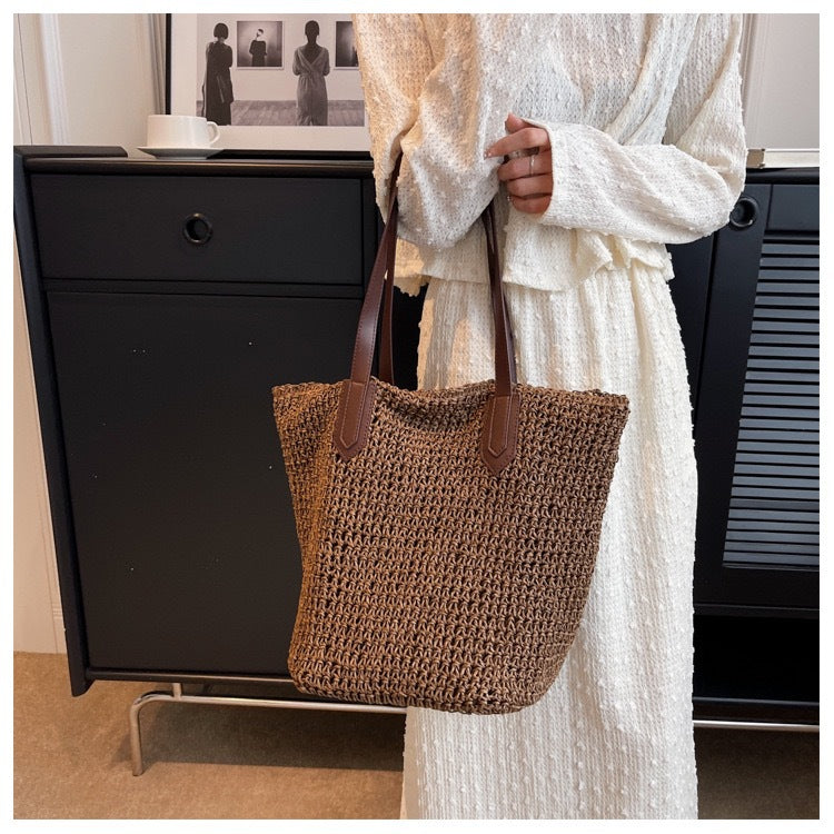 Braided shopping bag with leather handles Kalsten