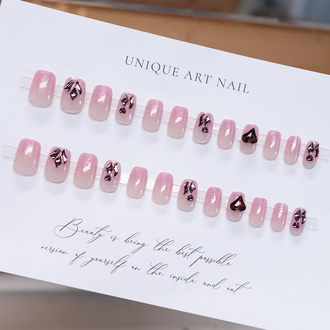 Decorative Heart-Embellished Press-On Nails