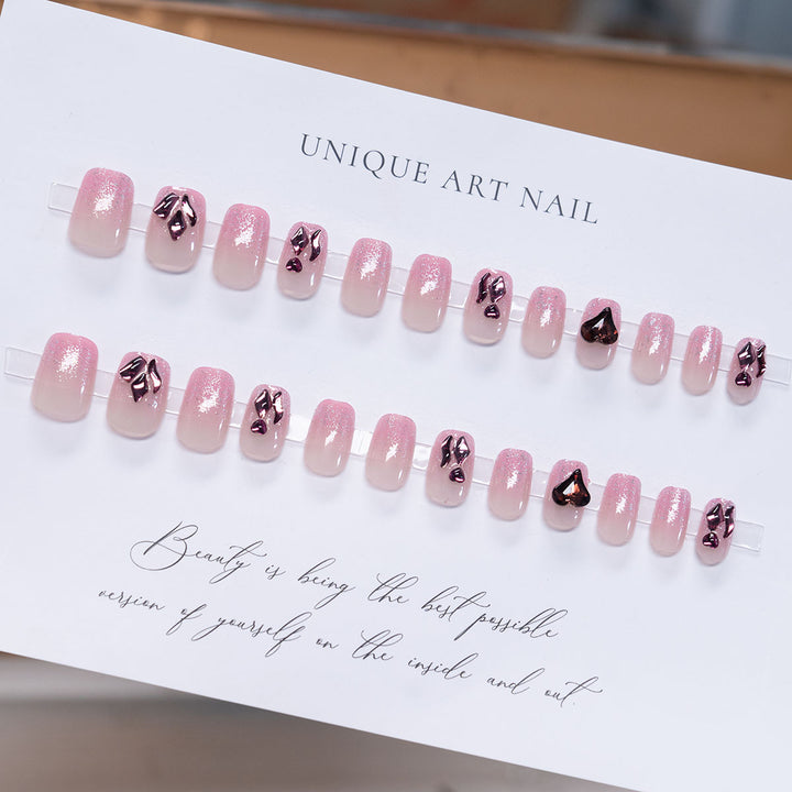 Decorative Heart-Embellished Press-On Nails