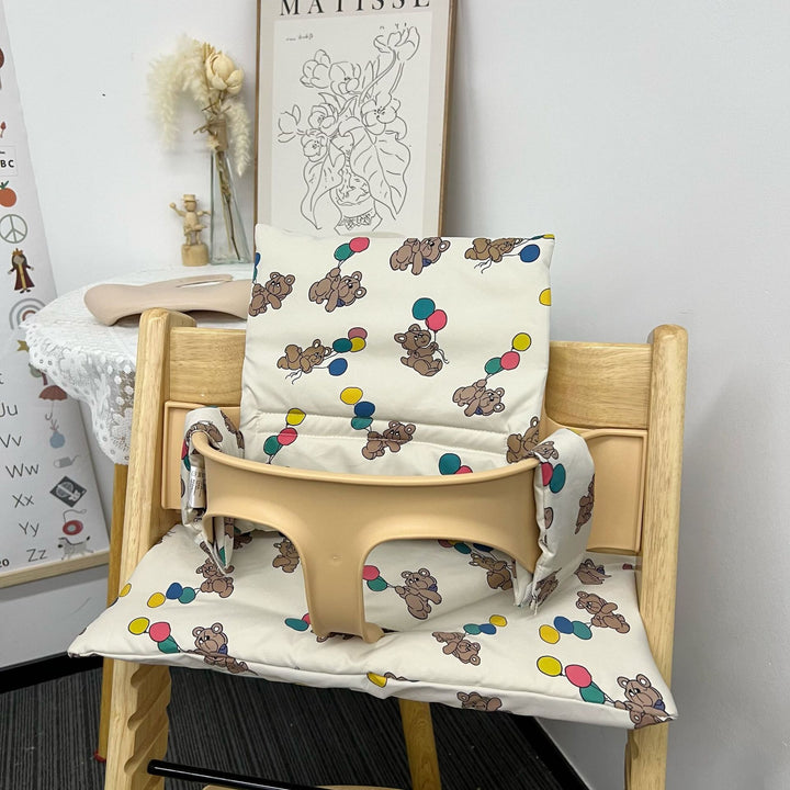 Padded High Chair Seat Liner Cushion with Removable Washable Cover and Safety Harness Slots
