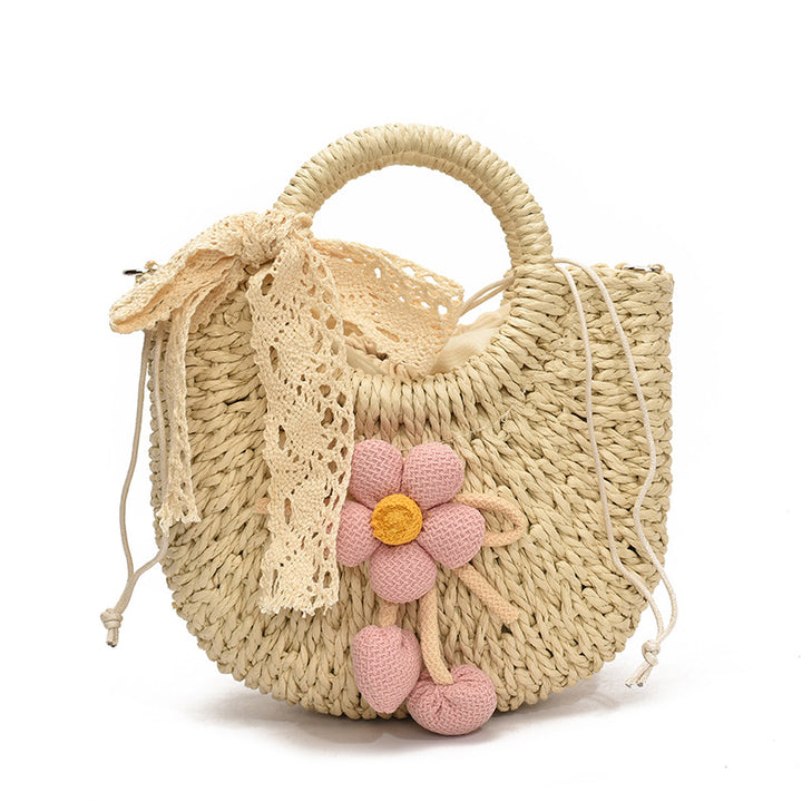 Handcrafted Floral Accent Straw Tote Bag