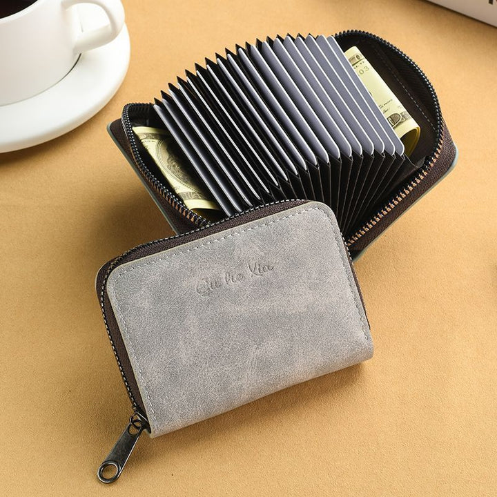 Compact Zippered Genuine Leather Wallet