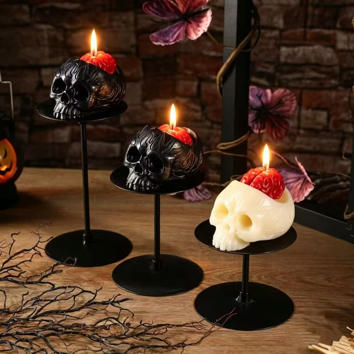 Skull-Shaped Decorative Candle with Exposed Brain Detail