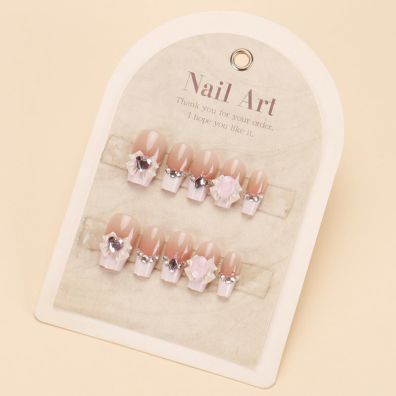 Glamorous Press-On Nail Set with Rhinestone and Glossy Finish Kalsten
