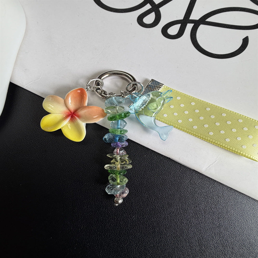 Whimsical Dolphin and Flower Charm Keychain Kalsten