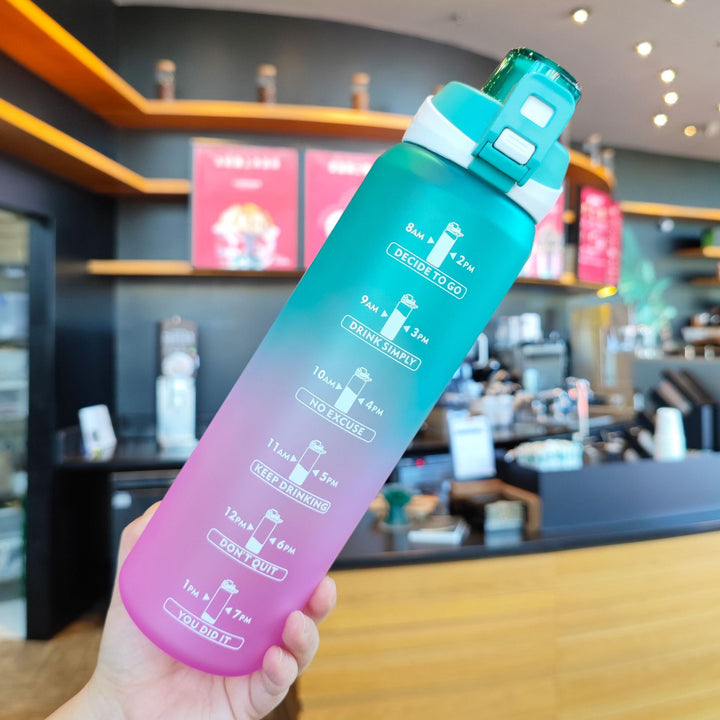 Women's Motivational Water Bottle with Unique Time Marking and Secure Closure Kalsten