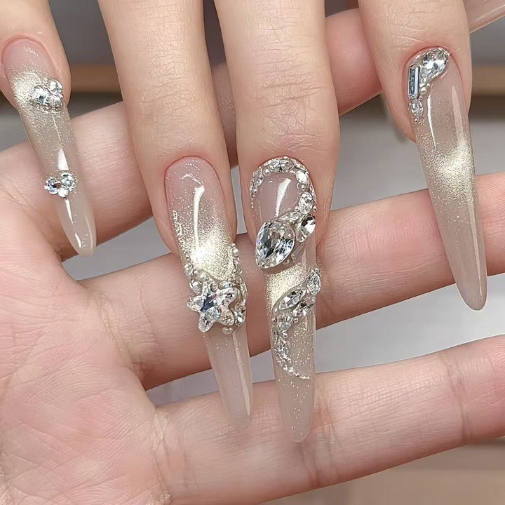 Decorative Rhinestone Stiletto Nail Extensions
