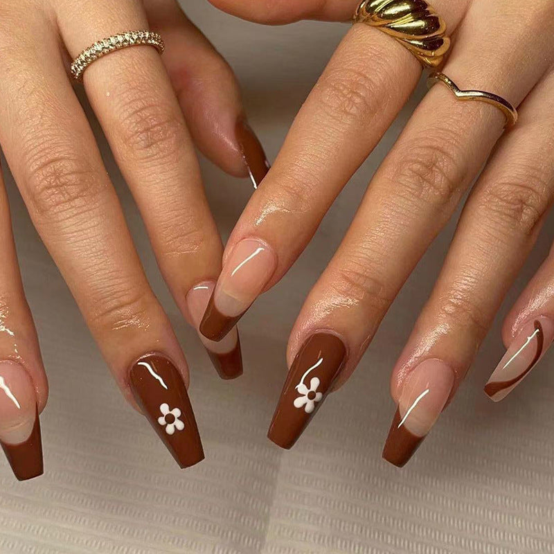 Artful Gel Nails with Elegant Floral Design and Glitter Accents Kalsten