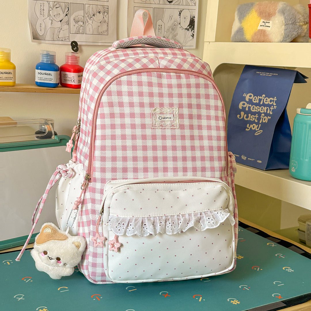 Playful Gingham Patterned School Backpack Kalsten