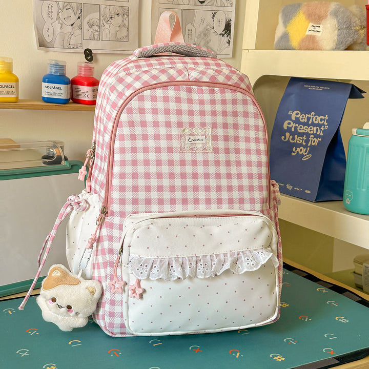 Playful Gingham Patterned School Backpack Kalsten