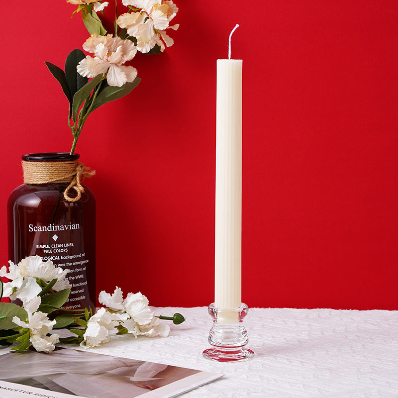 Sculpted Vertical-Groove Unscented Dinner Taper Candle for Mantel & Table