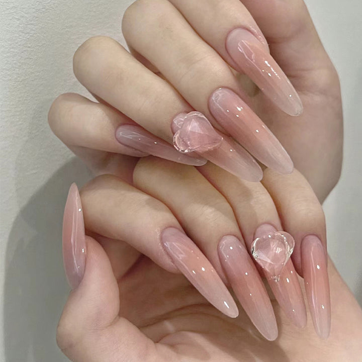 Elegant Ombre Stiletto Press-On Nails with Heart Accents Kalsten