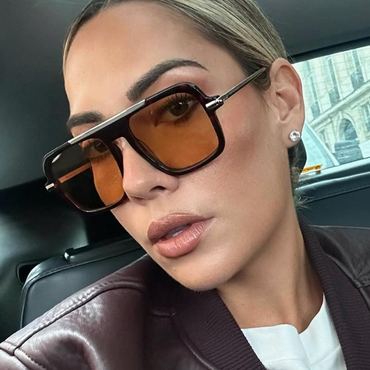 Women's square designer sunglasses with gold accents and protective UV filter Kalsten