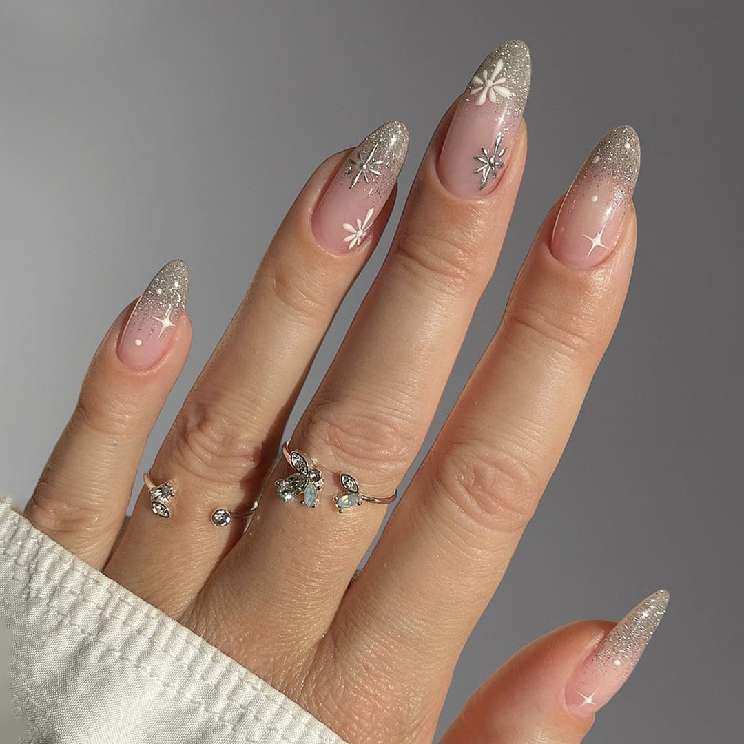Nail art set with elegant glitter French design and artistic embellishments Kalsten