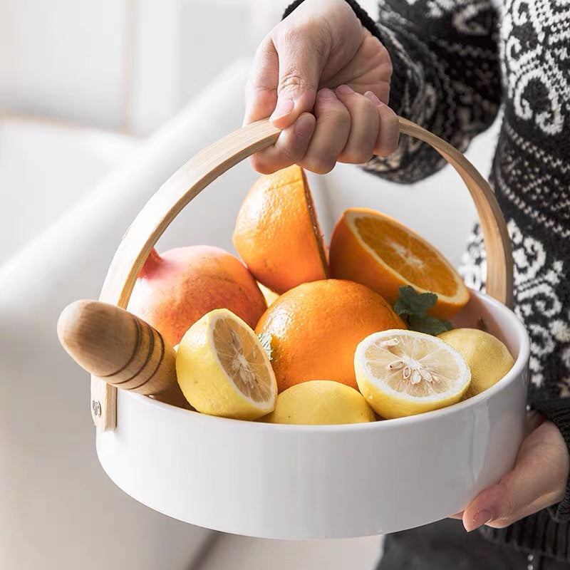 Multipurpose serving basket with carrying handle and interior divider
