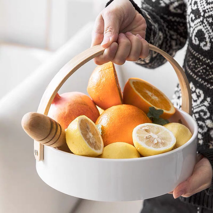 Multipurpose serving basket with carrying handle and interior divider