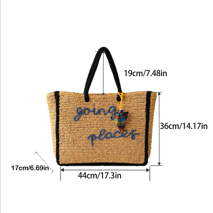 Leisure bag made of woven natural material with colorful pendant Kalsten