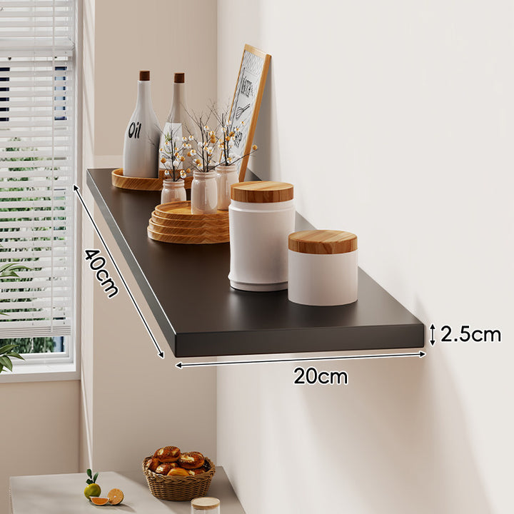 Floating Wall-Mounted Solid Wood Display Shelf with Concealed Brackets and Slim Profile