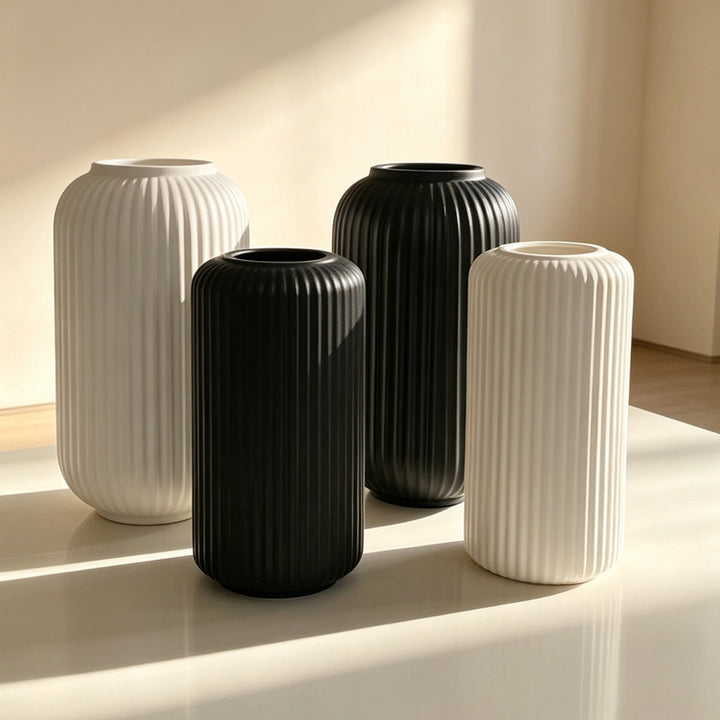 Elegant Ribbed Ceramic Decorative Vase Kalsten