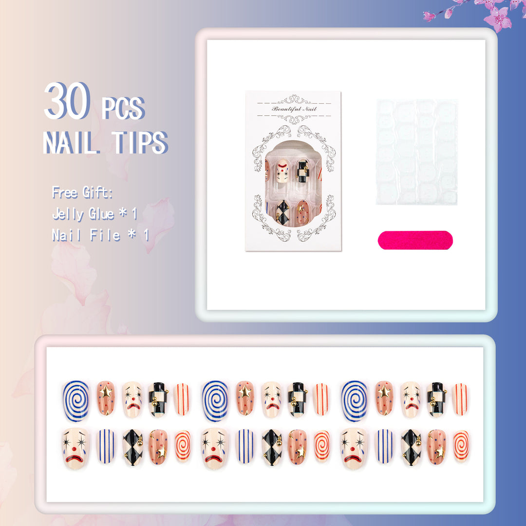 Artistic Clown-Themed Press-On Nail Set