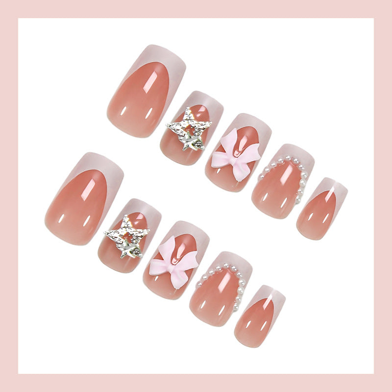 Acrylic nail set with elegant 3D flowers and glitter accents Kalsten