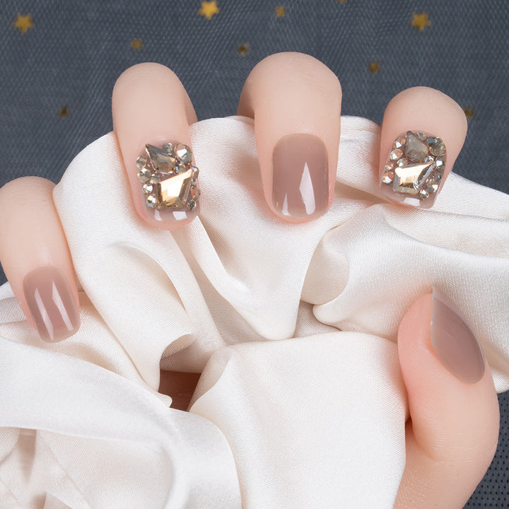 Glamorous Press-On Nail Set with Rhinestone Accents