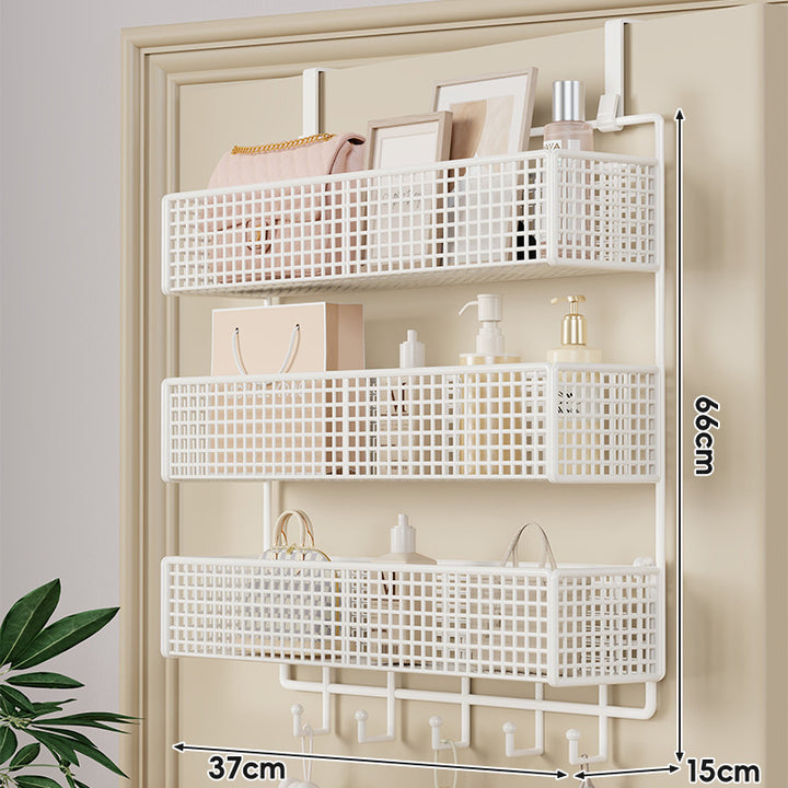 Over-Door Hanging Double-Tier Ventilated Mesh Storage Basket Organizer with Hooks