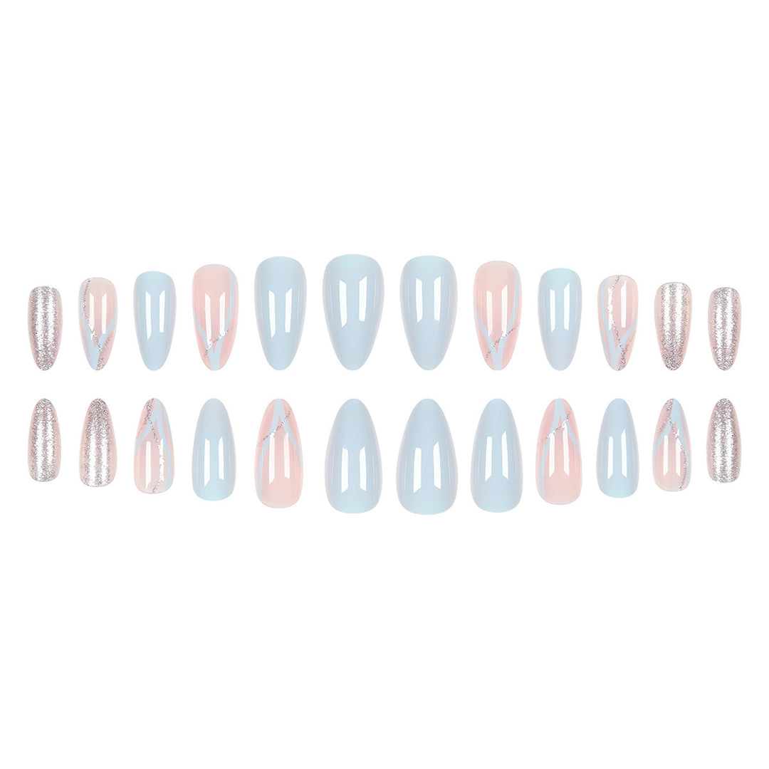 Artistic Long Press-On Nail Design with Glitter Accents Kalsten