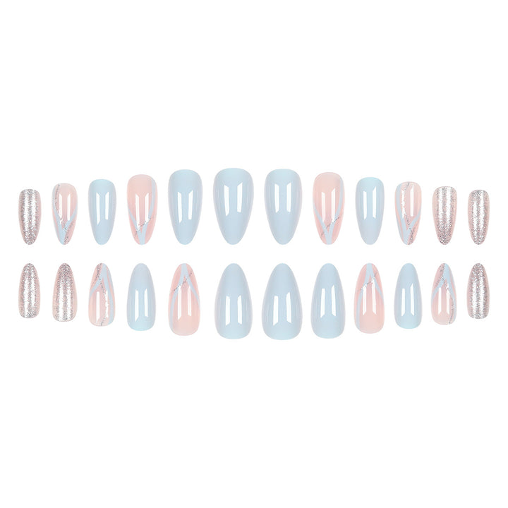 Artistic Long Press-On Nail Design with Glitter Accents Kalsten