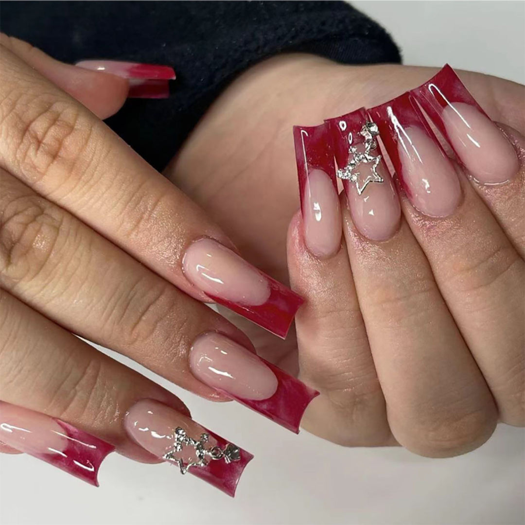 Decorative Long-Stiletto Press-On Nails with Star Accents