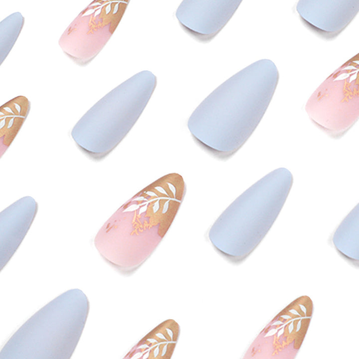 Artificial Stiletto Nails with Elegant Leaf Design Kalsten