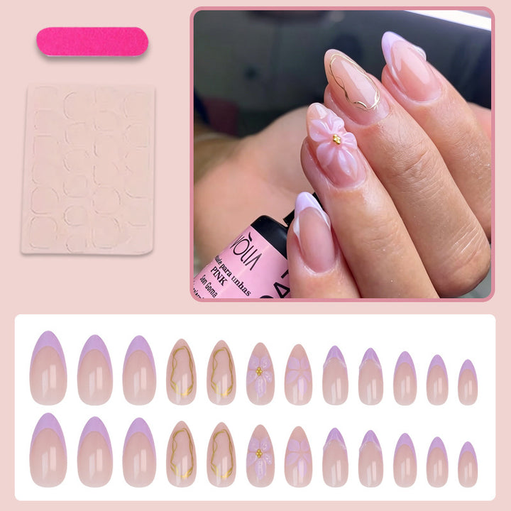 Artificial nail set with delicate floral decorations and elegant shine Kalsten